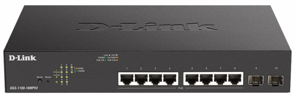 D-Link DGS-1100-10MPV2 10-Port PoE+ Gigabit S1mart Switch D-Link DGS-1100-10MPV2 10-Port PoE+ Gigabit S1mart Switch